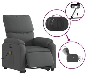 Poltrona elétrica elevatória massagens tecido cinzento-escuro