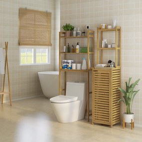 Estante sobre Sanita de Bambu com 3 Prateleiras Pés com Almofadas Antiderrapantes e Anti-Tombo 68x20x135 cm Madeira