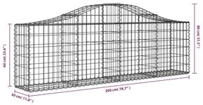 Cestos gabião arqueados 12pcs 200x30x60/80 cm ferro galvanizado