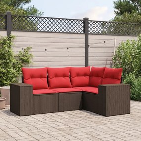 vidaXL 4 pcs conjunto sofás de jardim c/ almofadões vime PE castanho