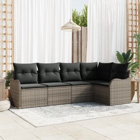 Conjunto de Sofá de Jardim com 5 Peças com Almofadas Cinza Polirattan,