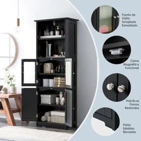 Armário multifunional alto com 2 portas Gaveta Estantes ajustáveis Armário de pé para sala Quarto Cozinha 60 x 30 x 163 cm Preto