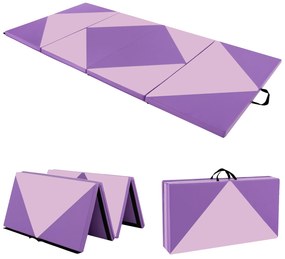 Tapete de ginástica dobrável em três partes de 6 x 2 pés com alças e capa removível com zíper - azul