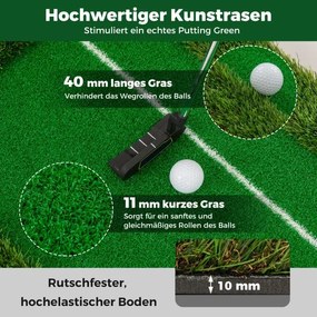 Tapete de golfe de 300 cm, tapete de treino de golfe com 3 bolas de golfe e 2 tamanhos de buracos, dobrável Verde