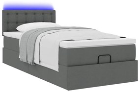 Cama Otomana com colchão &amp; LEDs 80x200cm tecido cinza-escuro