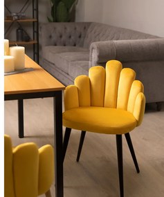 Cadeira Hand Veludo Pernas Pretas - Amarelo