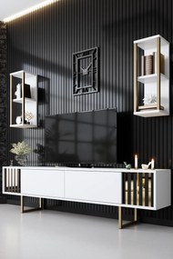 Conjunto de Mobiliário de Sala de Estar Gold Line – Branco e Dourado –