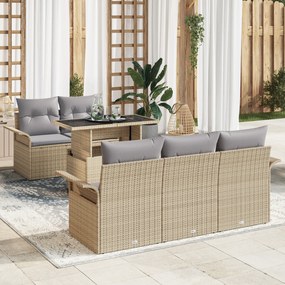 vidaXL Conjunto de 6 Peças de Sofá para Jardim com Almofadas Bege Vime PE