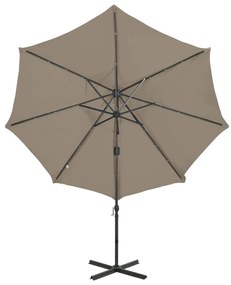 Guarda-sol jardim c/ poste e luzes LED 300 cm cinza-acastanhado