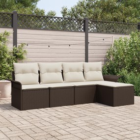 Conjunto de Sofá de Jardim vidaXL de 5 Peças com Almofadas Castanho Vi