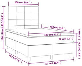 Cama boxspring com colchão 120x190 cm veludo cinzento-claro