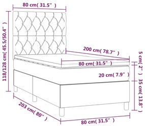 Cama box spring c/ colchão/LED 80x200 cm veludo cinzento-claro