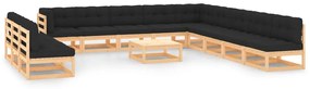vidaXL 13 pcs conj. lounge jardim c/ almofadões antracite pinho maciço