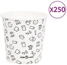 vidaXL Copos de café papel 120 ml 250 pcs branco e preto