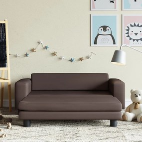 3196416 vidaXL Sofá infantil c/ apoio pés 100x50x30 cm couro artif. castanho