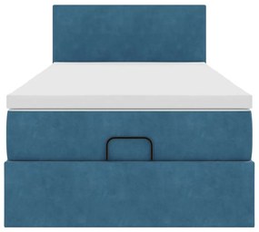 Estrutura de cama otomana com colchão azul escuro veludo