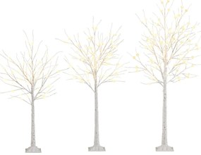 Conjunto de 3 árvores de bétula iluminadas de Natal artificiais pré-montadas de 120/150/180 cm com 216 luzes LED brancas