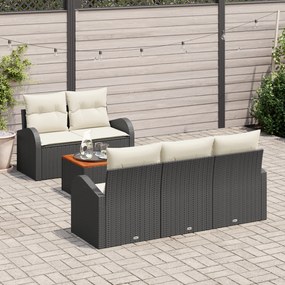 Conjunto de Sofás de Jardim vidaXL com 6 peças e almofadas Preto Ratta