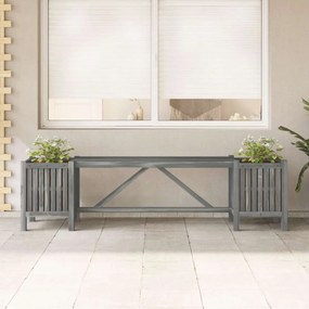 Banco de jardim com 2 vasos 150 cm acácia maciça cinzento