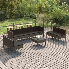 vidaXL 9 pcs conjunto lounge de jardim c/ almofadões vime PE cinzento