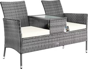 Banco de jardim Polyrattan 2 lugares 143x55x88cm cinzento/bege