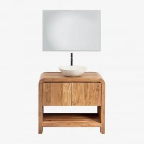 Conjunto De Móvel De Casa De Banho Em Madeira De Acácia Vacry Castanho Acácia & Cimento Redondo Branco Ø40 Cm Zavion - Sklum