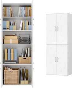 Armário multifuncional, com 4 portas, 5 prateleiras, armário de escritório, armário de arrumação, roupeiro, com puxadores, aglomerado de madeira, 60 x