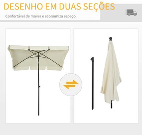 Chapéu de Sol Retangular de Jardim 198x130x240cm Chapéu de Sol de Alumínio com Função de Inclinação para Terraço Pátio Exterior Creme