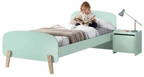 Conjunto cama infantil KIDDY (90x200) + Estrado + mesa de cabeceira Verde Menta