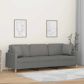 vidaXL Sofá 3 lugares + almofadas/almofadões 210cm tecido cinza-escuro