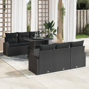 Conjunto de Sofás Jardim 7 Peças com Almofadas Preto Vime Poliéster, S