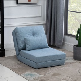 Poltrona-sofá-cama convertível de 1 lugar com 1 almofada e encosto ajustável, azul