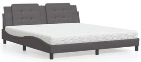 vidaXL Cama com colchão 180x200 cm couro artificial cinza