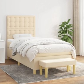 vidaXL Cama com molas/colchão 90x190 cm tecido cor creme