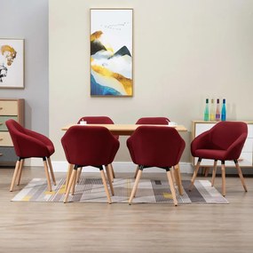 vidaXL Cadeiras de jantar 6 pcs tecido vermelho-tinto
