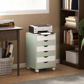 Bloco de Gavetas Móvel Arquivador com 6 Gavetas Suporte para Impressora com Rodas 40x35x63 cm Verde e Branco