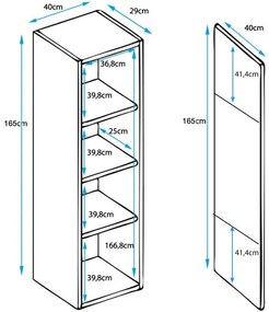 Vitrine Suspensa Lukis – Branco e Preto – 40x29x165 cm – Com LED Azul