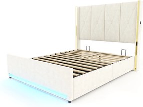 Cama de veludo com cabeceira estofada e matelassada, Bege | AOSOM Portugal