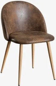 Pack De 4 Cadeiras De Jantar Estofadas E Em Aço Kana Madeira Natural & Couro Sintético Café Vintage & Pelé Sintética - Sklum