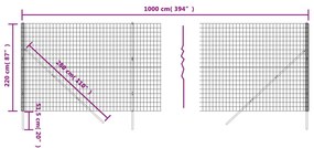 Cerca de malha de arame 2,2x10 m aço galvanizado antracite