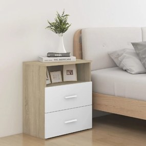 vidaXL Mesas de cabeceira 2 pcs 50x32x60 cm cor carvalho sonoma/branco