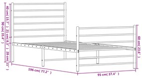 Estrutura de cama com cabeceira e pés 90x190 cm metal preto