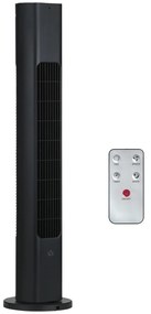 HOMCOM Ventoinha Coluna Controlo Remoto Oscilação 75° Temporizador 3 Velocidades Silenciosa Eficiente Ø18x78,5 cm Preto | Aosom Portugal