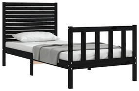 Estrutura de cama com cabeceira 90x200 cm madeira maciça preto