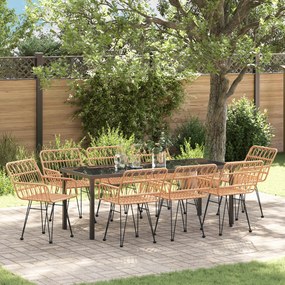 vidaXL Conjunto de Jantar de Jardim 9 Peças em Rattan Poliéster Marrom