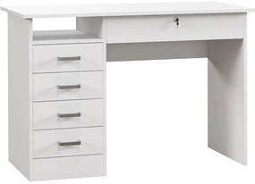 HOMCOM Secretária Moderna com 5 Gavetas Tampo Amplo 1 Compartimento Aberto Gaveta com Fechadura 110x50x76 cm Branco | Aosom Portugal