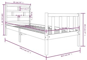 Estrutura de cama pequena solteiro 75x190 cm pinho maciço preto