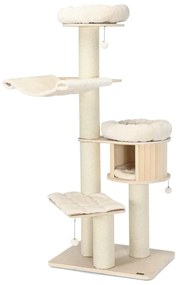 Arranhador para gatos com 4 postes de arranhar Plataforma de sisal Centro de actividades em pelúcia para gatos 75 x 56 x 174 cm Natural