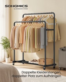 Guarda roupa cabideiro 46,5 x 110 x 155,5 cm com rodas para armazenamento flexível, Preto