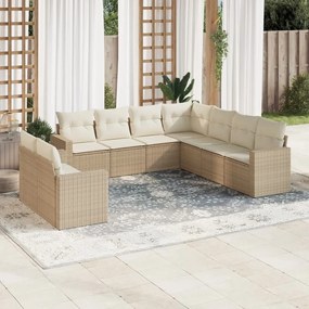9 pcs conjunto de sofás p/ jardim com almofadões vime PE bege